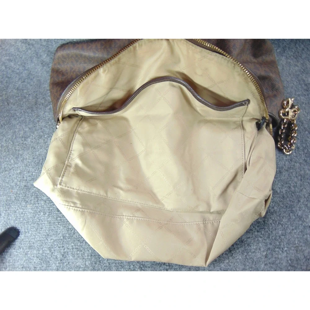 Michael‎ Kors Sheila Satchel Brown Monogram Snakeskin Trim 30F0GHUS3B Large